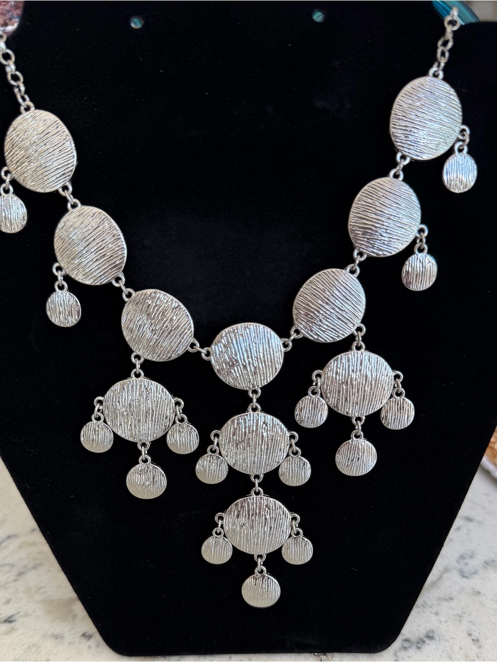 Textured Silver Multi-Disc Statement Necklace - Women Jewelry